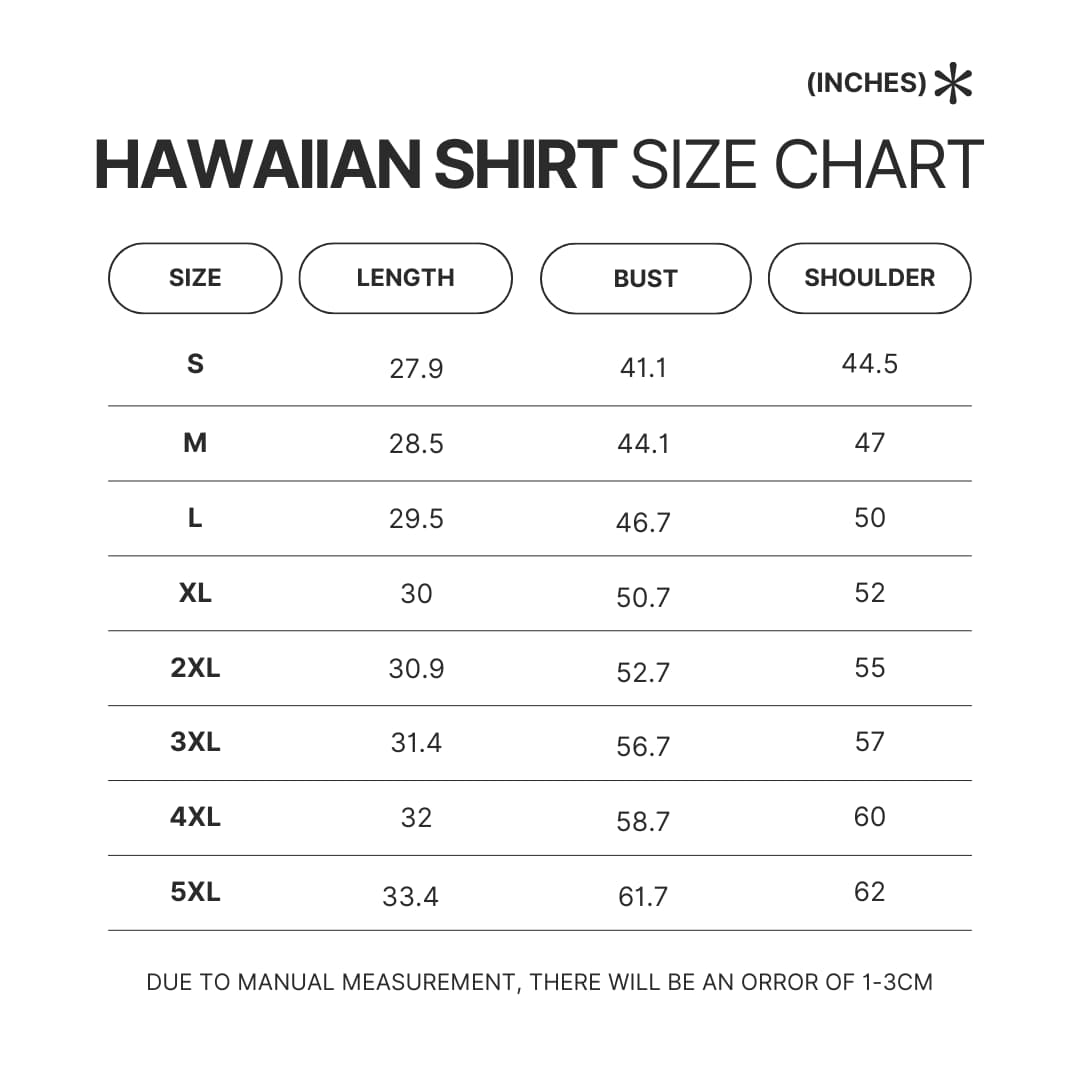 Hawaiian Shirt Size Chart 1 - Assassination Classroom Store